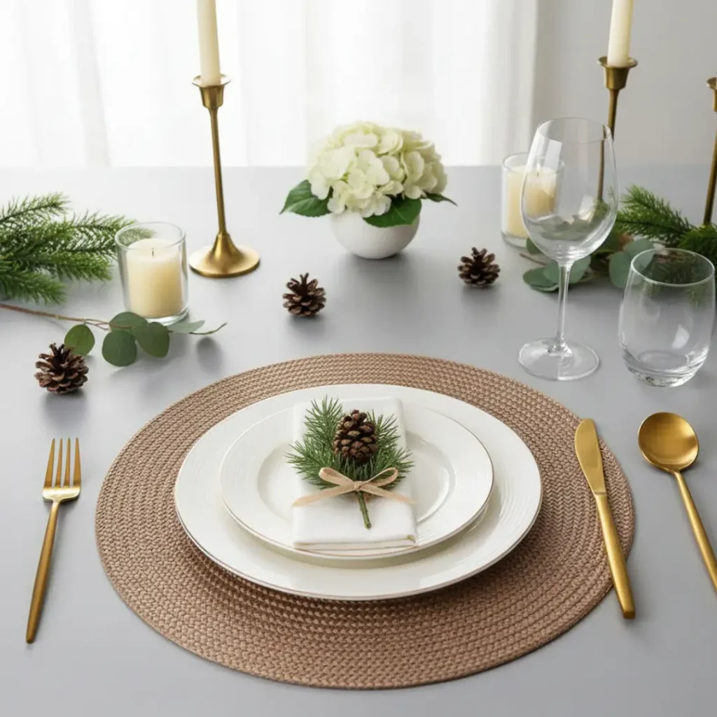 mesa posta com decoração de natal